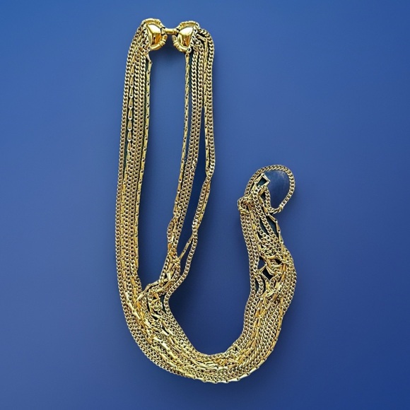 VTG Monet 5 Strand Layered Gold Tone Chain Link Necklace 27β to 32β Chains - Picture 3 of 7